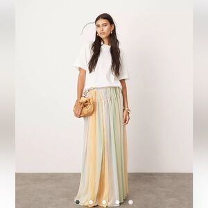 ISO ASOS EDITION tiered maxi skirt with tie waist in multi watercolour print